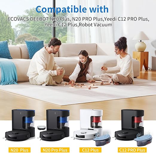 16 Pack Replacement Parts for ECOVACS DEEBOT N20 Plus, N20 Pro Plus, Yeedi C12, C12 Pro Plus Robot Vacuum Accessories Kit, 1 Main Roller, 4 Hepa Filters, 4 Mop Pads, 6 Side Brush, 1 Clean Tool