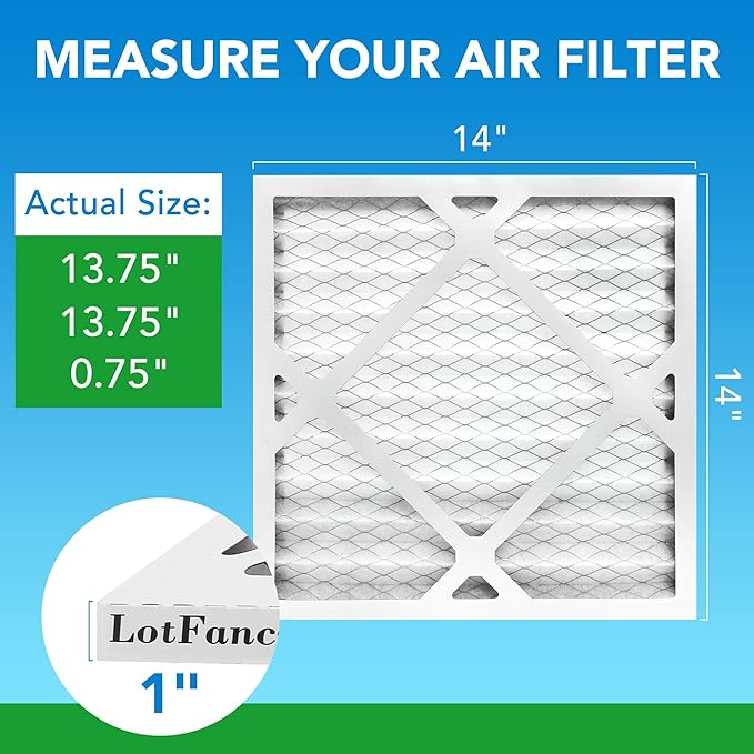 LotFancy 14x14x1 Air Filter MERV 8 6-Pack, Electrostatic Pleated Furnace & AC Filter, Captures Dust, Pet Hair, Pollen, Actual Size: 13.75"x13.75"x0.75"