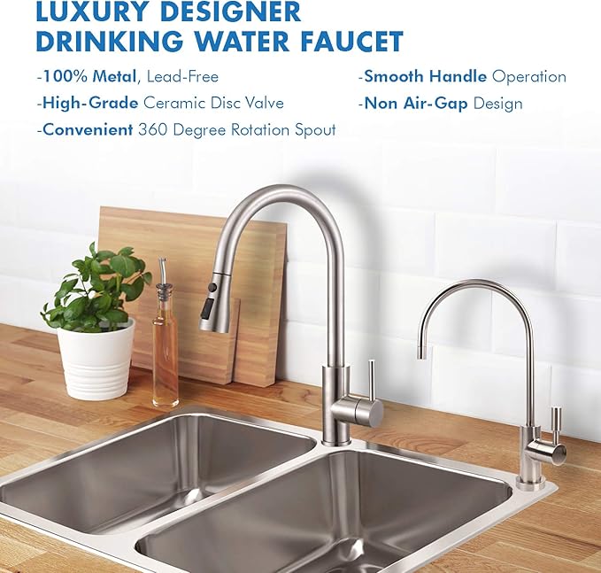 APEC Water Systems Faucet-CD-NP Kitchen Drinking Water Designer Faucet for Reverse Osmosis and Water Filtration Systems, Non-Air Gap Lead-Free, Brushed Nickel