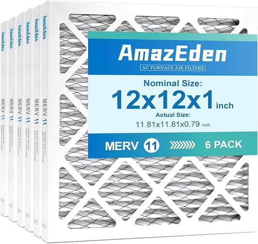 12x12x1 Air Filter 6 Pack (MERV 11) MPR 1000 & FPR 7 Pleated AC Furnace Filters Dust Defense Replacement (Exact Dimensions: 11.81"x11.81"x0.79")