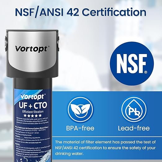 Vortopt Q5-UF-M Under Sink Water Filter System,Reduces Chlorine,Lead,Bad Taste & Odor,Under Counter Water Filter Direct Connect to Kitchen Faucets,NSF/ANSI 372/42 Certified,1.5 Year.