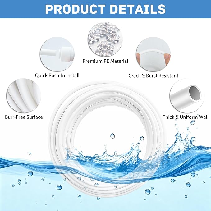 Refrigerator Water Line Kit, 1/4" OD 49.3 FT Water Supply Tubing with 14 PCS Quick Connect Fittings and Tubing Cutter, for RO System Water Filter, Ice Maker Water Line for Fridge