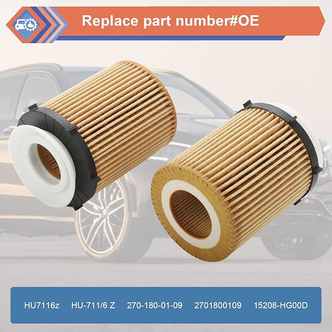 2 Pcs Oil Filter Compatible With INFINITI Mercedes-Benz Vehicle 2012-2023 C300 CLA250 E300 GLA200 GLC300 Metris SLC300 Sprinter 1500 2500, 2017-2019 Q50 Q60 QX30, Replace#HU711/6Z, HU7116z, 2701800109