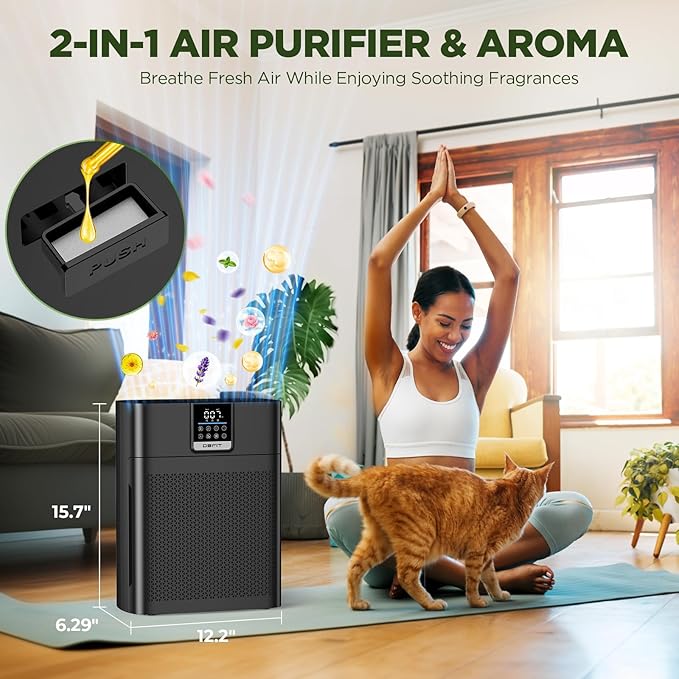 Air Purifier for Home Large Rooms up to 2180 Sq Ft, DBFIT Air Cleaner with Washable Nylon Pre-Filter & Air Quality Indicator, Odor & Smoke Reduction for Pets, Bedroom & Living Room AP2410 (Black)