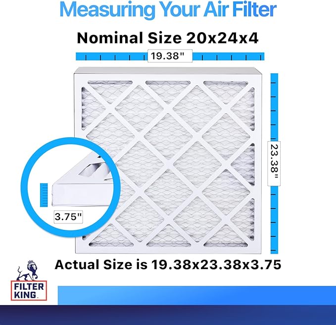 Filter King 20x24x4 Air Filter (MERV 8) (5-Pack) Dust & Allergy Control AC Furnace Filters, MADE IN USA, HVAC, Pleated, Electrostatic (Actual Size: 19.38 x 23.38 x 3.75)