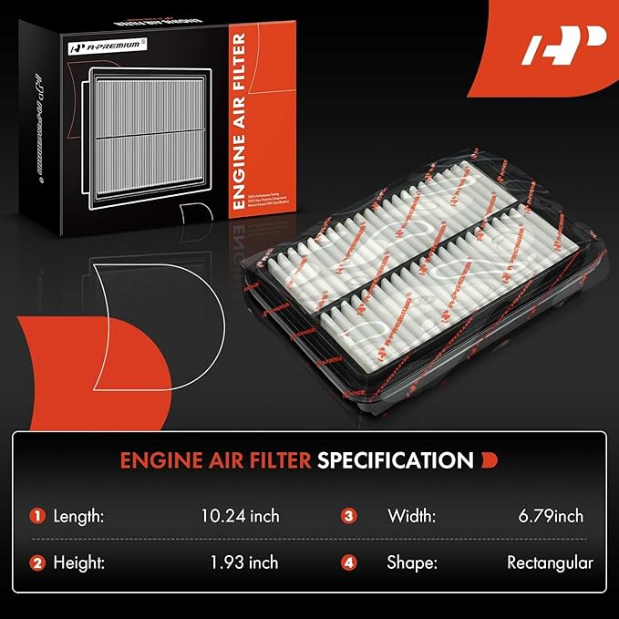 A-Premium Engine Air Filter Compatible with Hyundai Santa Fe 2001 2002 2003 2004 2005 2006, 2.4L 2.7L 3.5L