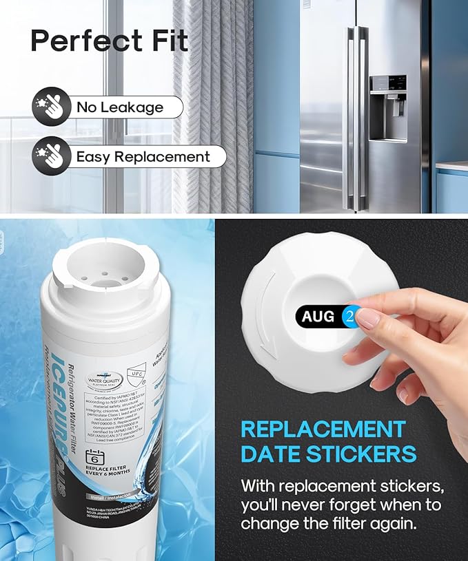 ICEPURE PLUS UKF8001 NSF/ANSI 53 & 42 Certified Refrigerator Water Filter, Remove Lead, Replacement for Whirlpool Filter 4, Everydrop EDR4RXD1, Maytag UKF8001AXX-200 UKF8001AXX-750 9084 4396395, 3PACK