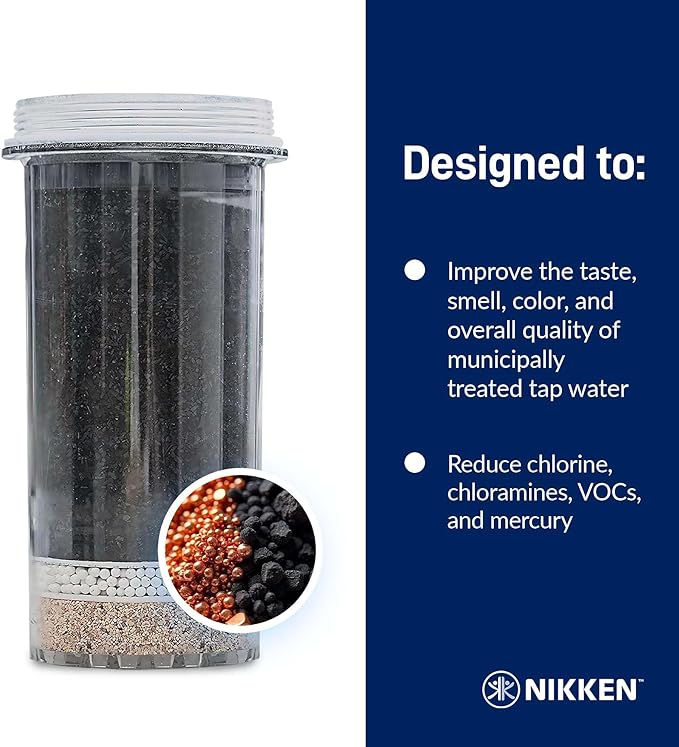 Nikken - PiMag Aqua Pour Filter Cartridge - Easy Replacement, With Copper Particles, Activated Carbon, pH Balance, Contaminant Reduction, Fresh Water