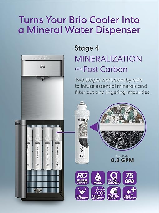 Brio 4-Stage Reverse Osmosis & Mineralization Water Filter, Replacement Filter Set for Brio RO Dispensers, Restores Essential Minerals to RO-Purified Water