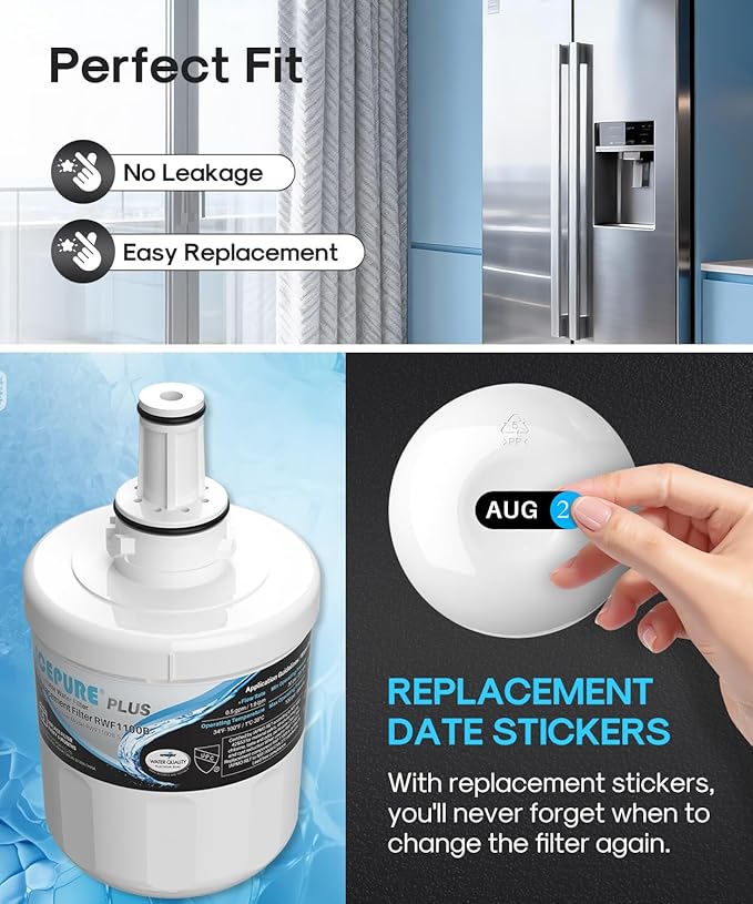 ICEPURE PLUS DA29-00003G NSF/ANSI 53 & 42 Certified Refrigerator Water Filter, Remove Lead, Replacement for Samsung DA29-00003B DA29-00003A, Aqua-Pure Plus, HDX FMS-1 HAFCU1 WF289 WSS-1 WFC2201, 2PACK