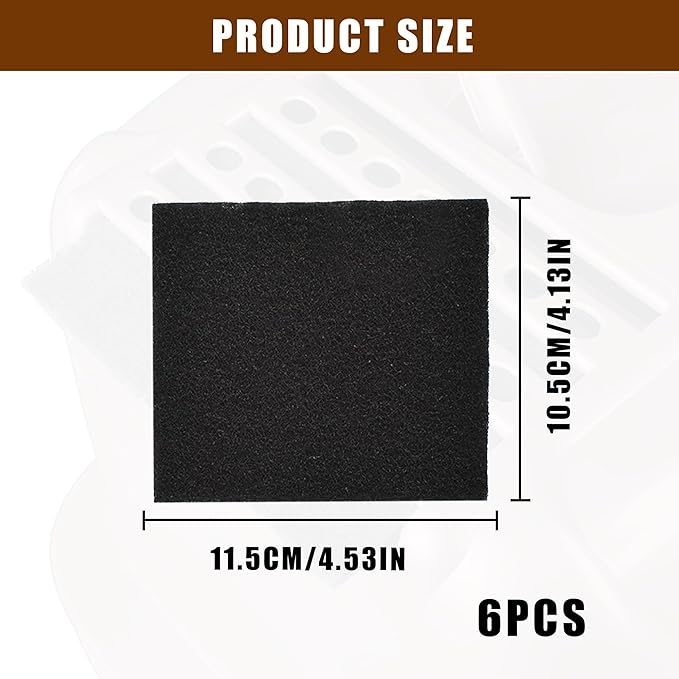 Carbon Filter Replacement Pads for Cat Litter Box, Black, 6 Pack, 4.53x4.13 Inch, Activated Charcoal Odor Control Filters for Hooded Litter Trays