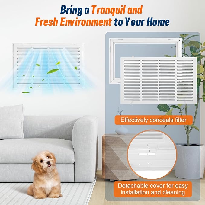 Fancat Return Air Filter Grille for 24x14 Ducts, Steel Vent Cover Grille with Removable Door for 1“ Filters | Suitable for Sidewall & Ceiling | White Coating | Outer Size: 26 5/8" W x 16 5/8" H
