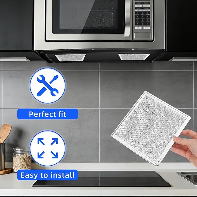 2pcs Microwave Grease Filter Replacement, 6-3/8"x6-3/4"(17.2x16.2cm) Aluminum Mesh Screen Filter Compatible with GE WB02X11534 & Samsung DE63-00666A for Kitchen Air Enter the Over-the-Range Oven Vent