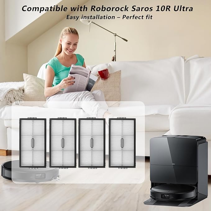 4 Pack Replacement HEPA Filters Compatible with Roborock Saros 10R /Saros Z70 /Qrevo CurvX /G20S Ultra Robot Vacuum Cleaner, Washable High-Efficiency Vacuum Filters Accessories (Not for Saros 10)