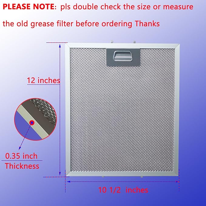 Upgraded W10169961A Range Hood Filter Fit for whirl-pool Range Hood Filter and Samsung Kitchen Aid GE Ikea Thermador etc the stove vent hood filters by size12"x10.5" 2pack