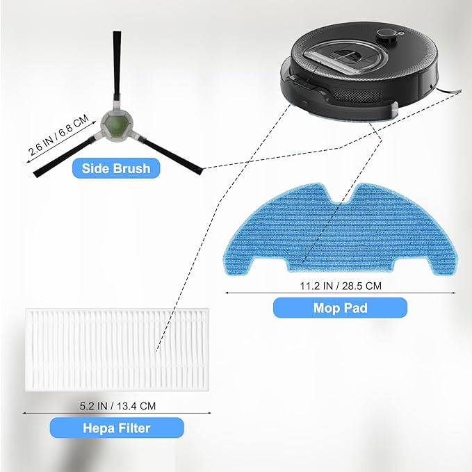 Accessories set for Lefant M330Pro robot vacuum cleaner, spare parts contain 4 hepa filters, 4 Mop Pads, 4 side brushes, 1 brush