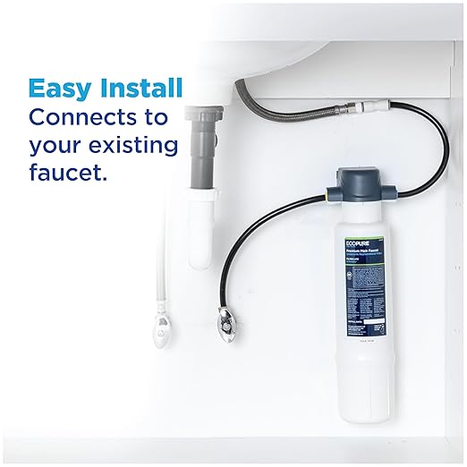 EcoPure EPWPFF Premium Main Faucet Under Sink Water Filtration System – NSF Certified to Reduce Lead, Chlorine, Cysts, PFAs, Microplastics, Bad Taste & Odor – Easy DIY Install Under Counter