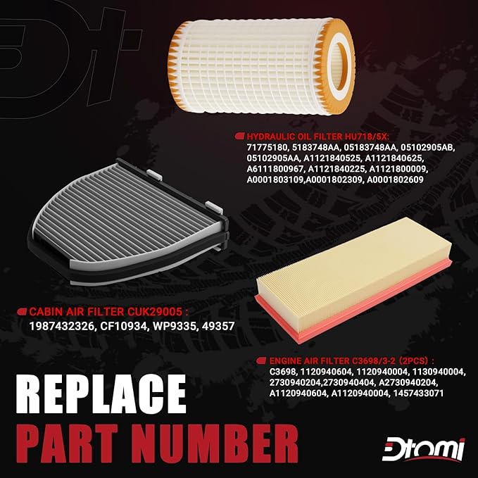 Engine Oil, Air Filter Cabin Air Filter Compatible With Mercedes-Benz Vehicle C240 E320 C230 C300 C320 C350 E350 E500 Gl450 Sl500 Replaces# CUK29005, C3698/3-2, HU718/5X