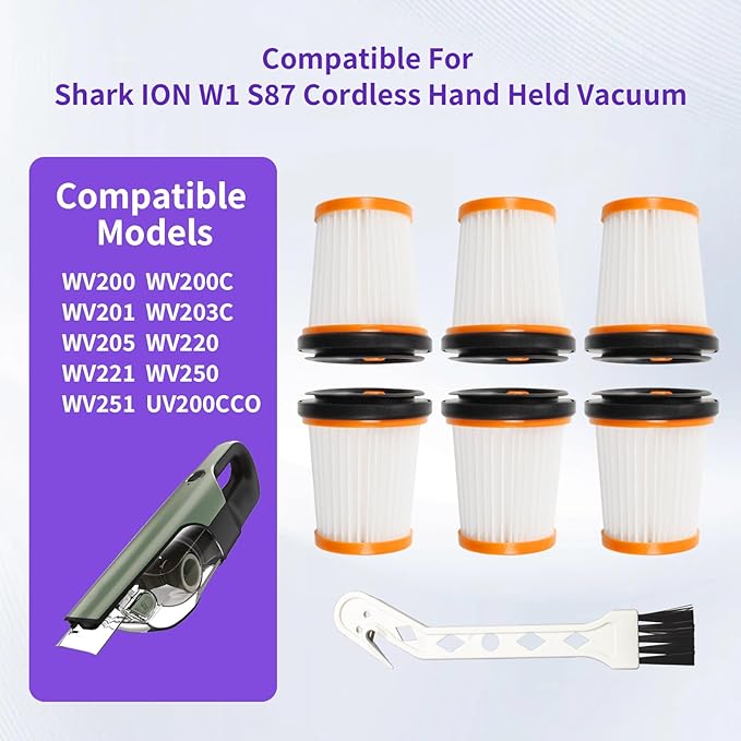 6-Pack WV201 for Shark Wandvac Filter Replacement Shark Handheld Vacuum Filter ION W1 S87, WV200, WV201, WV205, WV201BK,WV220, Compare to Part: XHFWV200