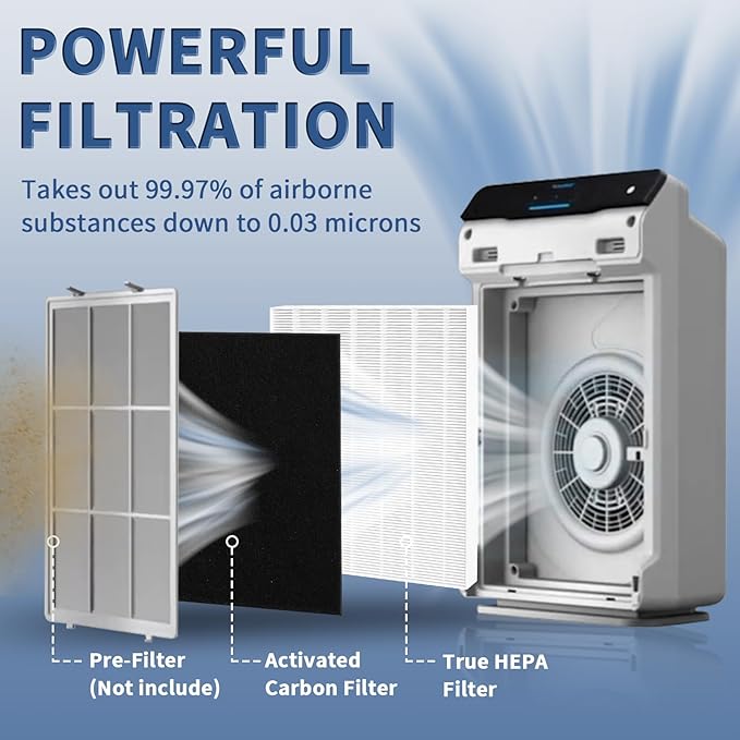 115115 Replacement Filters A for Winix PlasmaWave Air Purifier C535, 5300-2, 6300-2, 5300, 6300, AM90, P300, Funmit 2 High-efficiency Size 21 Filter + 8 Activated Carbon Pre-Filters