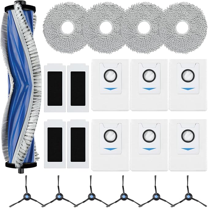 21 Pack T30S Replacement Parts for ECOVACS DEEBOT T30S /T30S AI /T30S AI Care /T30S Pro /T30S AI Robot Vacuum Accessories Kit with 1 Main Brush, 4 HEPA Filters, 4 Mop Pads, 6 Dust Bags, 6 Side Brushes