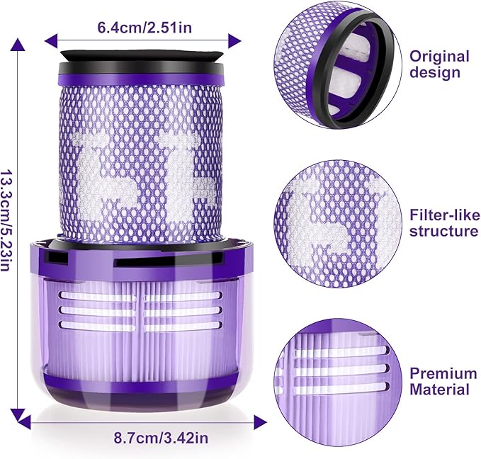 3 Pack Filter Replacements for Dyson V12 Detect Slim Animal Slim+ Cordless Vacuum and V12 Slim Absolute SV34, SV35 Vacuums Filter Replacement, Compare to Part 971517-01