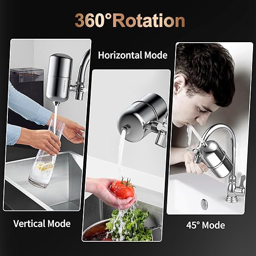 WINGSOL Stainless Steel Water Filter for Sink Faucet, NSF/ANSI 42&53, 360° Rotating Tap Purifier, Reduce Heavy Metals 99.6% Lead, Improve Taste, 220 Gallons Mineral pH+ Water, Reinforced Housing