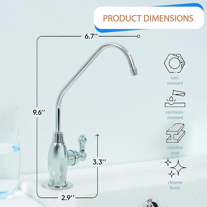 Aquaboon Drinking Water Faucet for Kitchen Sink Chrome RO Faucet Stainless Steel Non Air Gap Sink Water Dispenser