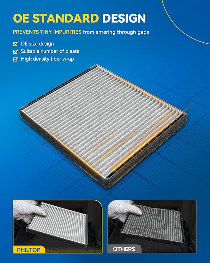 PHILTOP Cabin Air Filter w/Activated Carbon, Compatible with CF10546 Chevrolet Aveo 2004, 2005, 2006-2011, Aveo5 2007, 2008, 2009, 2010, 2011, Pontiac G3 2009-2010, Filter Up Dust Pollen Odor