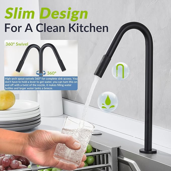 Filtered Water Faucet for Kitchen Sink, Matte Black RO Drinking Water Faucet, Pure Water Filter Tap for Reverse Osmosis Filtration System, Stainless Steel, Matte Black