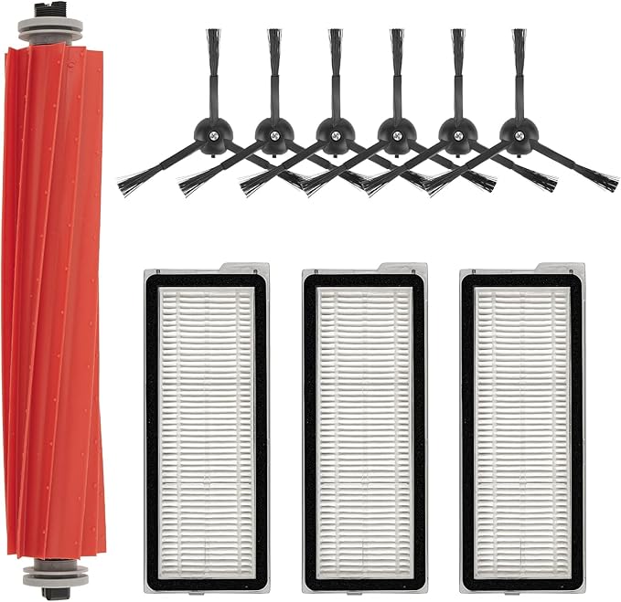 (10 Pieces) Q Revo S Replacement Parts Accessories Kit for Roborock QRevo S, Q Revo Pro, Qrevo MaxV, QRevo Plus Robot Vacuum Cleaner, 1 Roller Brush, 3 Hepa Filters, 6 Side Brushes, Black