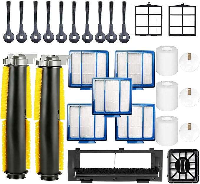 24pcs Big-Kit Replacement Part Accessories Compatible for Shark IQ R101AE RV1001AE AV912S AV1002AE RV100AE UR1000SR Side/Sweep Brush Filter Main/Roller/Cover/Self-Clean Base Filter