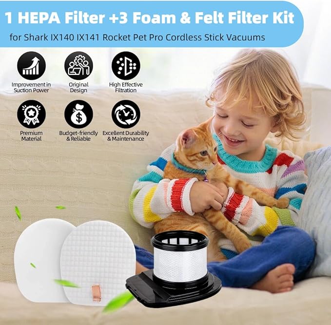 IX140 IX141 Vacuum Filters Replacement for Shark IZ140, IX142, IZ140C, IZ141C, IZ142, UZ145, IX141H, WZ140, WZ250 Rocket Pet Pro Cordless Stick Vacuums. Comapre to Part 616FJ140 & 617FJ140