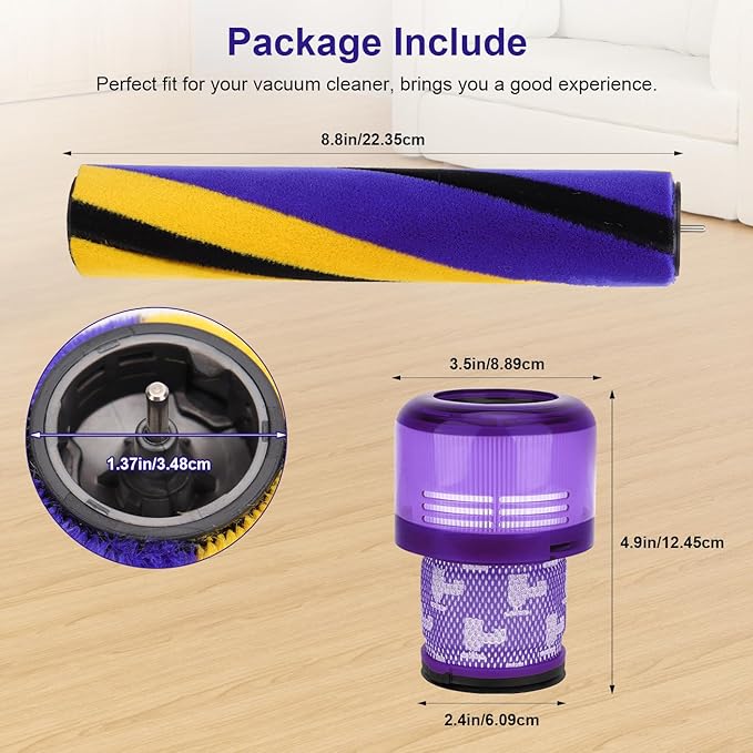 Filter and Soft Brush Roller Compatible with Dyson V15 Detect Handheld Vacuum Cleaner, Parts No.971634-01, 2 Pack Accessories V15 HEPA Filters & 1 Brush roller