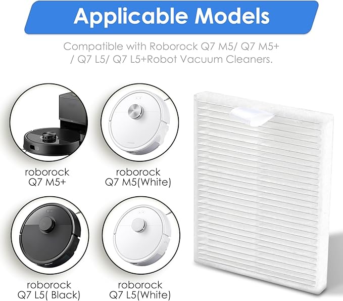 (6 Pack) Q7 M5/ M5+ Replacement HEPA Filters Compatible with Roborock Q7 L5/ Q7 L5+ Robot Vacuum, Accessories Kit, Upright Filter, Vacuum Filters, Canister Filters