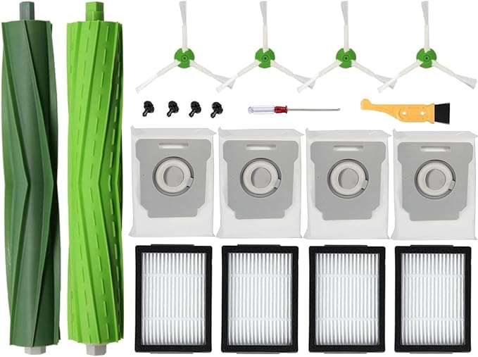13 Pack Replacement for iRobot Roomba Replacement Parts, Rubber Roller Brushes for iRobot Roomba E & I & J Series Vacuum Cleaner - 1 Set Roller Brushes 4 HEAP Filters 4 Side Brushes 4 Bags