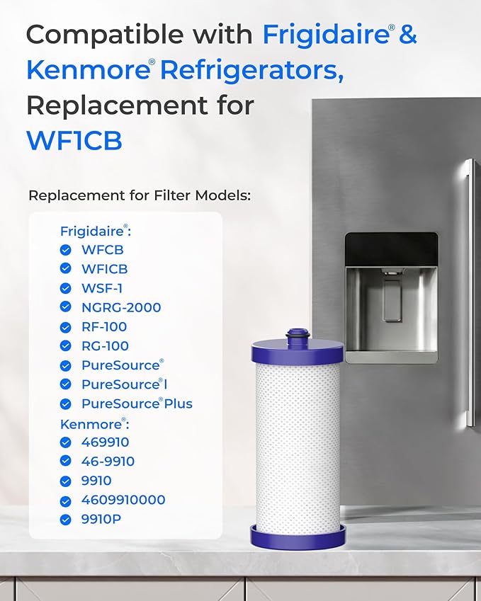 Waterdrop WF1CB Replacement for Frigidaire® PureSource WFCB®, RG100, NGRG2000, WF284, 9910, 469906, 469910 Refrigerator Water Filter, 2 Filters