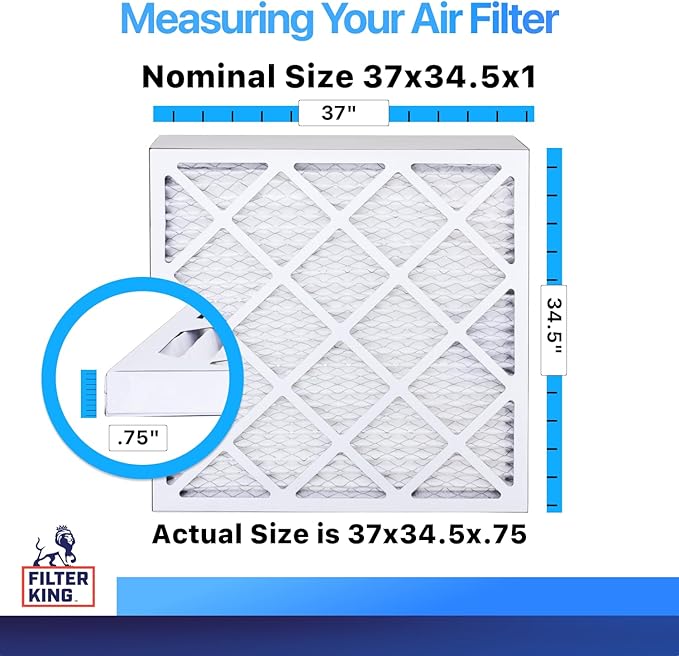 Filter King 37x34.5x1 Air Filter (MERV 8) (4-Pack) Dust & Allergy Control AC Furnace Filters, MADE IN USA, HVAC, Pleated, Electrostatic (Actual Size: 37 x 34.5 x .75)