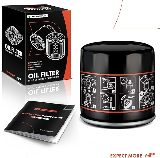 A-Premium 10K Miles Protection Spin On Oil Filter Compatible with Ford & Chevy & for Toyota & for Honda & Nissan & Subaru & Kia & Mazda & Mitsubishi & Infiniti & Smart, Replace# 15208AA09A, PH6607