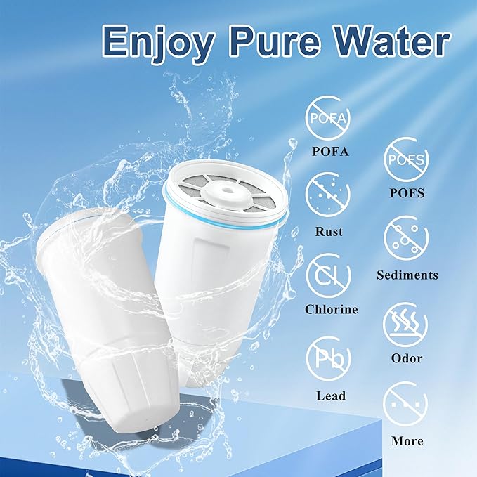 Water Filters Replacement for Z-ero Water Pitchers and Dispenser, 0 TDS Premium Filtration, Reduce Lead/Chromium/PFOA/PFOS - Improve Tap Water Taste (Pack of 6 by TOMOON)