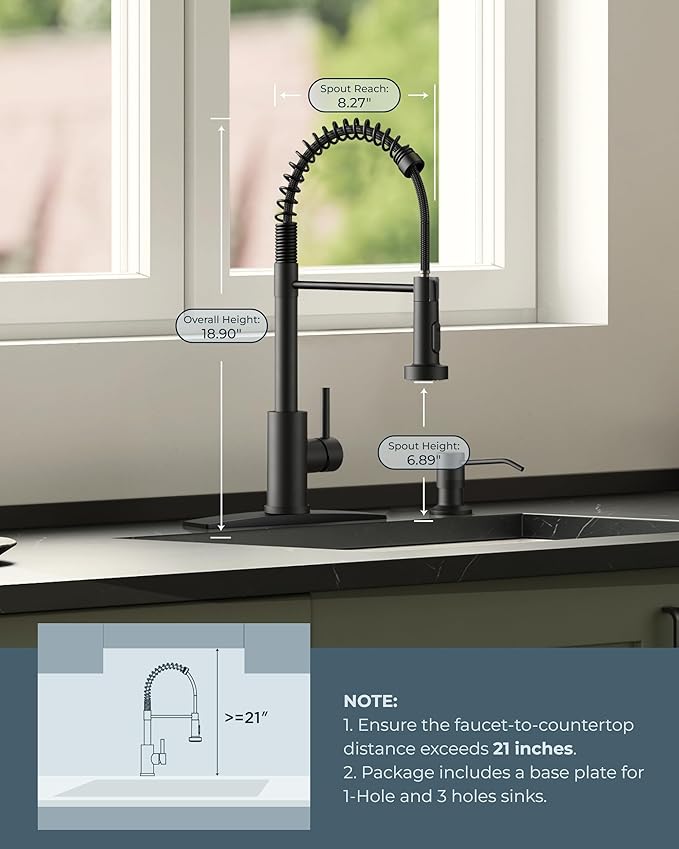 FORIOUS LED Kitchen Faucet with Pull Down Sprayer Black, Modern Single Handle Stainless Steel Commercial Spring Sink Faucet with LED Light for Pot Filler, Farmhouse Camper Bar Laundry Room