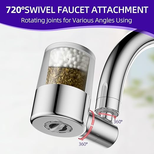 Sink Faucet Water Filter, 720° Rotating Filtration with 2-Mode Spray, Reduces Chlorine, Hard Water Softener, Improves Skin, Hair Condition