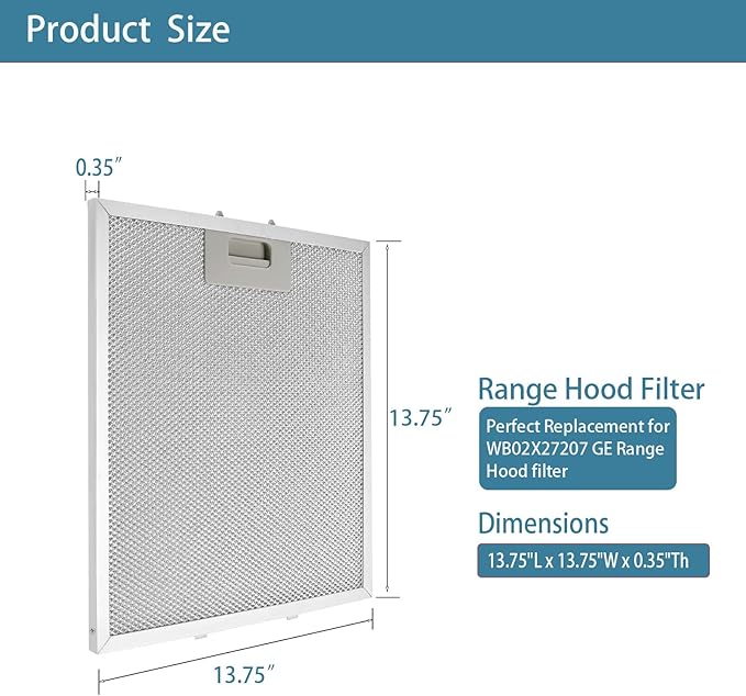 WB02X27207 Range Hood Grease Filter Vent Hood Aluminum Mesh Filter Compatible with GE JVX5300BJ1TS JVX5300DJ1WW JVX5300DJ1BB 13.75"x13.75" Replace 4463981 AP6039217 PS11771771 EAP11771771 2 Pack