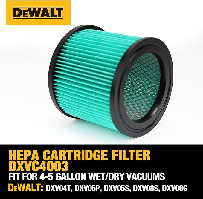 DEWALT HEPA Vacuum Filter Replacement DXVC4003, Fit for Most 4-5 Gallon Wet Dry Vacuum Cleaner, Cartridge Filter Compatible with DXV04T, DXV05P, DXV05S, DXV08S, DXV06G,DW4GAL,DXV15T
