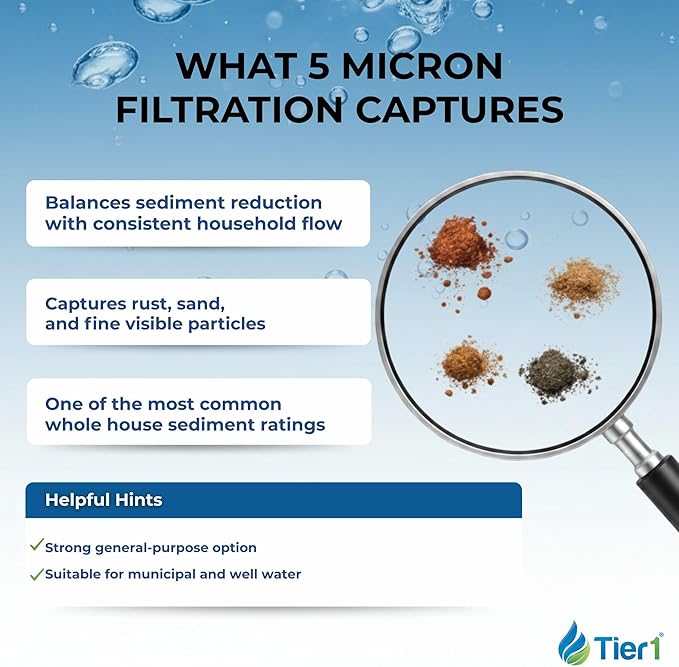 Tier1 5 Micron 10 x 4.5 Water Filter | Spun Wound Polypropylene Whole House Water Filter Cartridge | Replacement for Pentek DGD-5005, WDGD-5005, 155357-43 | 4.5 x 10 Water Filter (4-Pack)