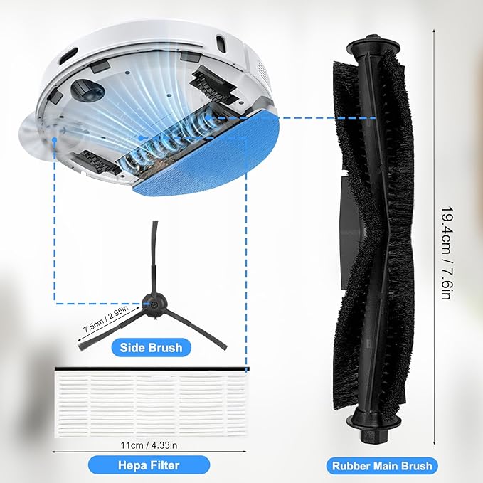 Accessories Kit for Honiture Q6 Pro, for Airrobo T10+, for Laresar L6 Pro Q6 Pro, for Ultenic T10, for Proscenic M8 Robot Vacuum Cleaner Replacement Parts