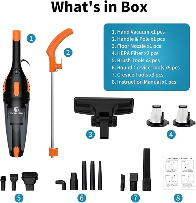 Corded Vacuum Cleaner, 12 in 1 Ultra-Lightweight Vacuum Cleaners for Home 15KPa Powerful Suction Stick Vacuum with Washable HEPA Filter for Home, Car, Pet Hair, Carpet, Hard Floor
