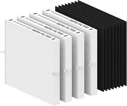 4 Pack AP-1512HH Replacement Filter Set for Coway Airmega AP-1512HH and and Airmega 200M air Purifier, Compared to Part #3304899, 4 True HEPA + 8 Carbon Filters