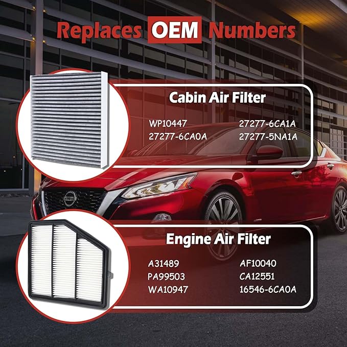 16546-6CA0A Engine Air Filter and 27277-6CA1A Cabin Air Filter kit Compatible with 2019-2025 Nissan Altima 2.5L Gas Replaces CA12551 27277-6CA0A