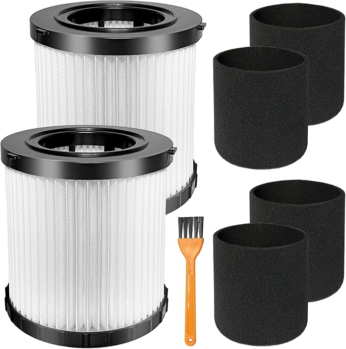 2 Pack DCV5801H HEPA Filter Compatible with DEWALT DCV580H, DCV581H 20V MAX Wet/Dry Vacuum, with 4 Foam Sleeve Filters & 1 Brush